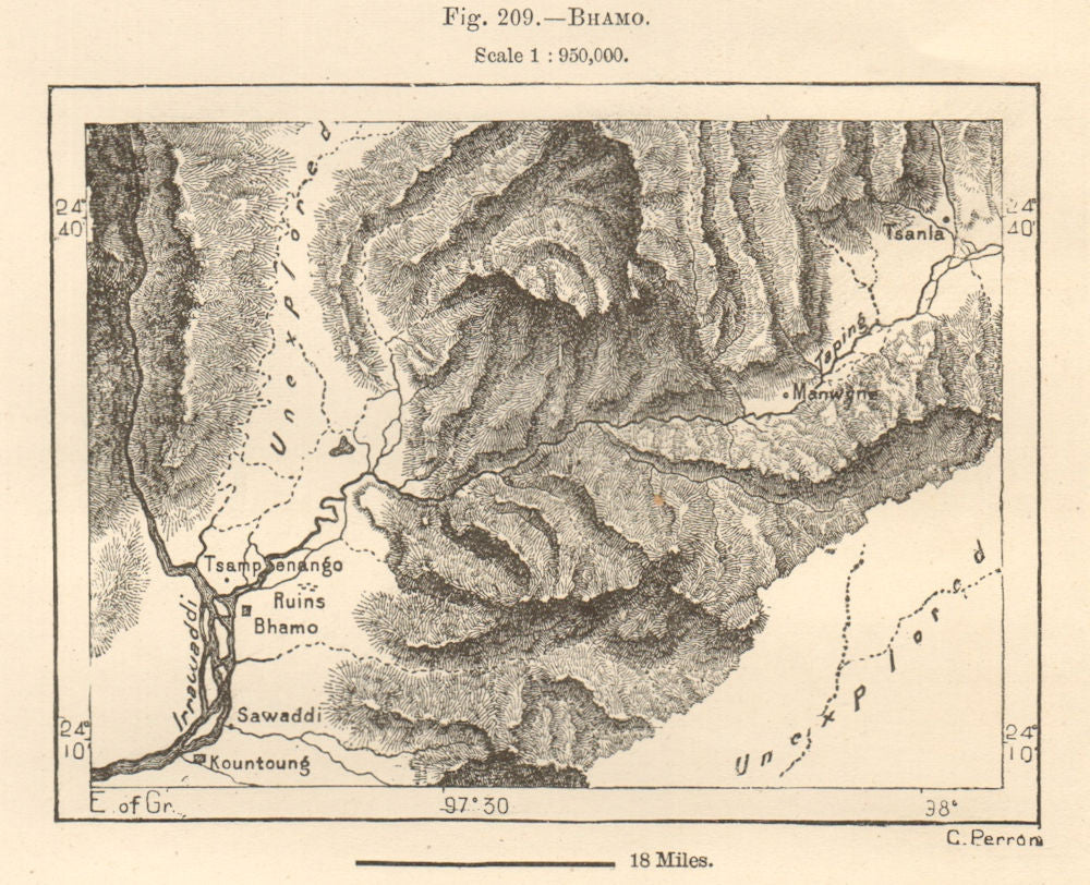 Bhamo & environs. Sampanago ruins. Burma. Myanmar. Sketch map 1885 old